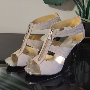 Michael Kors Gray Leather Snakeskin Pattern High Heeled Sandal Size 8.5